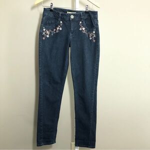 Democracy Girlfriend Jeans Womens 4 Blue Dark Wash Floral Embroidered Pockets